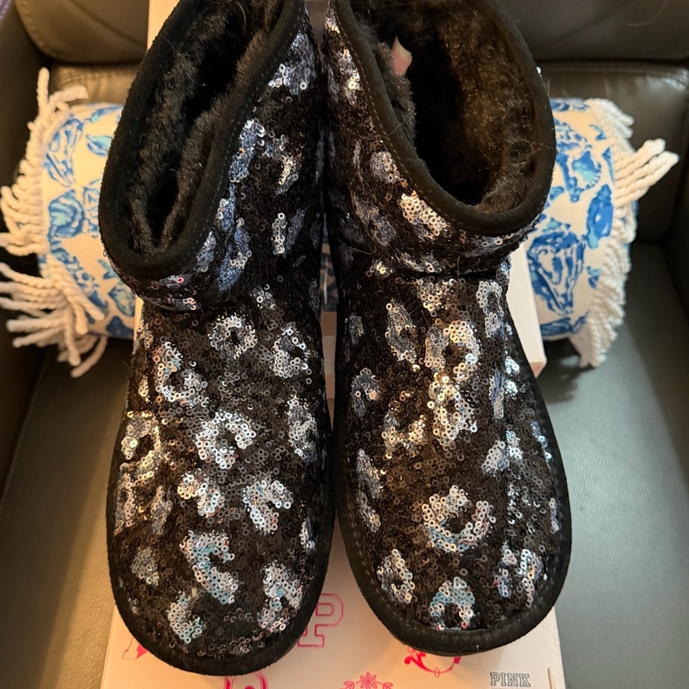 PINK Sequin Black and Silver Boots - Picture 4 of 9
